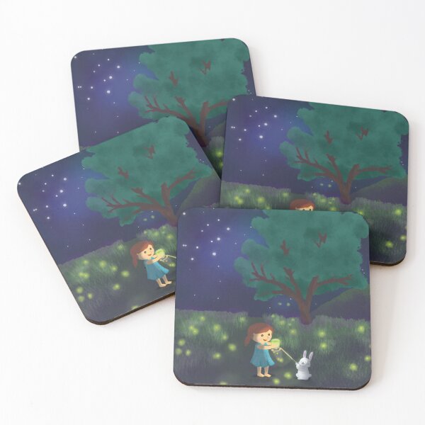 Item preview, The Season of Summer - Girl and Rabbit catching fireflies designed and sold by MyParadiseGifts.