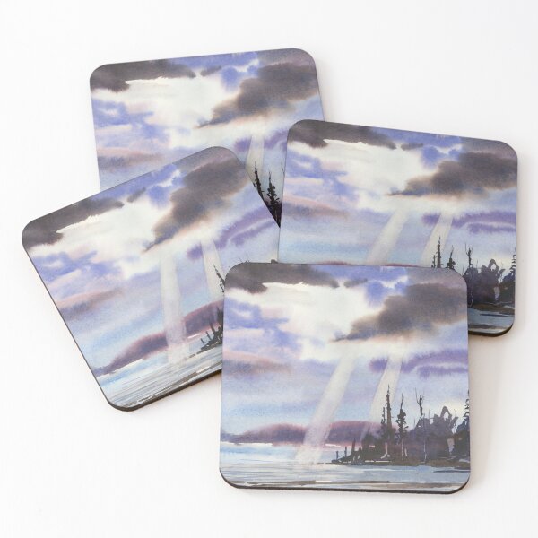 Item preview, Stormy landscape painting.  Watercolor painting of sun's rays designed and sold by rfoxphoto.