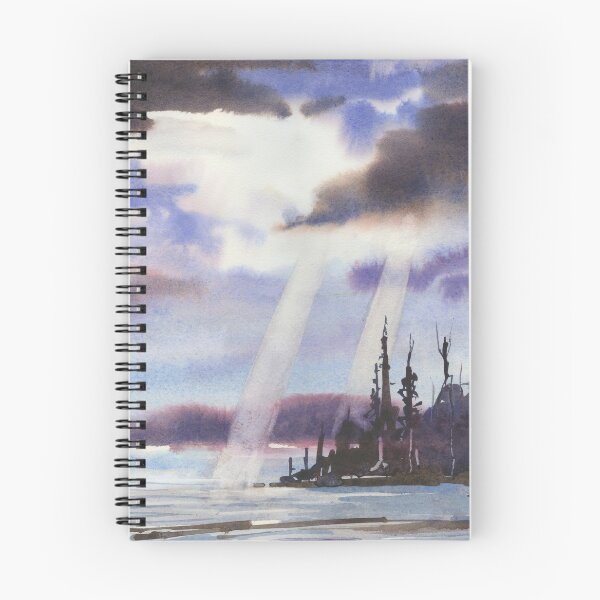 Item preview, Stormy landscape painting.  Watercolor painting of sun's rays designed and sold by rfoxphoto.