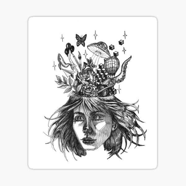 Surreal Girl Ink and Graphite illustration Sticker