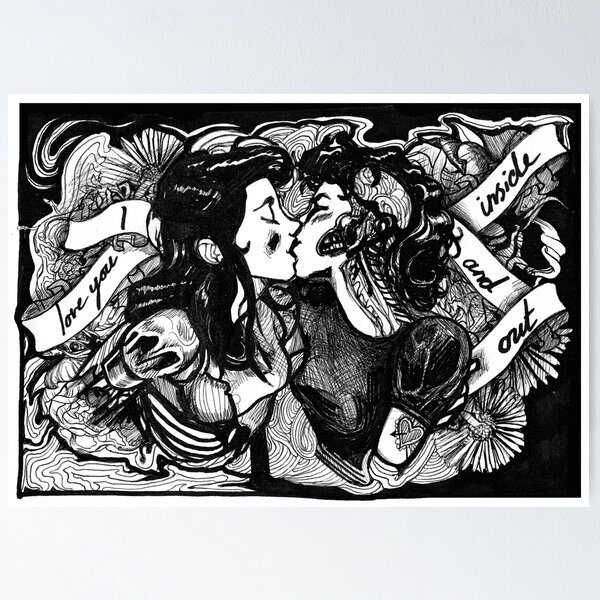 Creepy and Cute Lesbian Valentine's Ink illustration Poster