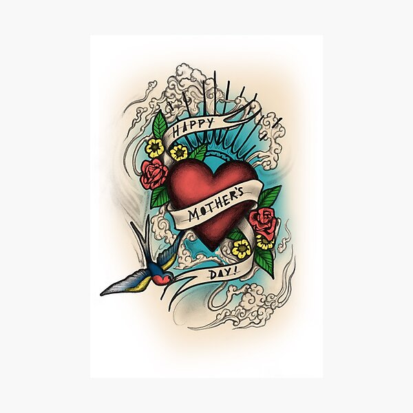 Sailor Jerry Inspired Mother's Day Ink, Graphite and Digital Illustration Photographic Print