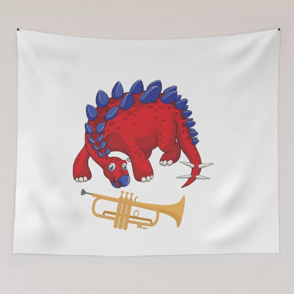 Item preview, Dinosaur Playing Trumpet ,Funny Good Dinosaur Trumpet Lovers Cool Red Blue Design designed and sold by pedrored369.