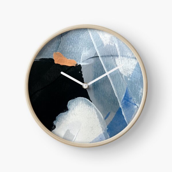 Peinture abstraite en noir, blanc, gris, bleu outremer et orange (Genesis n°1) Horloge