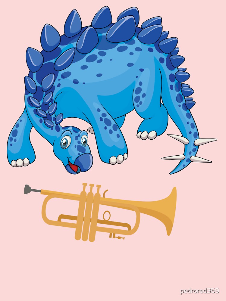 Cute boy playing trumpet on blue background Vector Image