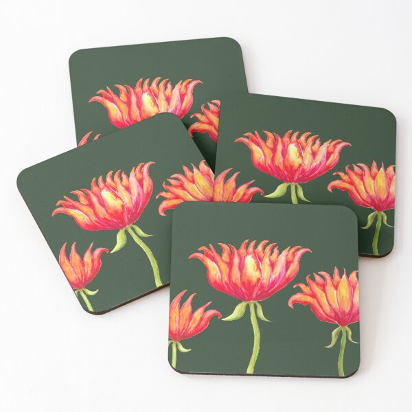 Item preview, Red Flowers on Dark Green Ground designed and sold by CarolineLembke.