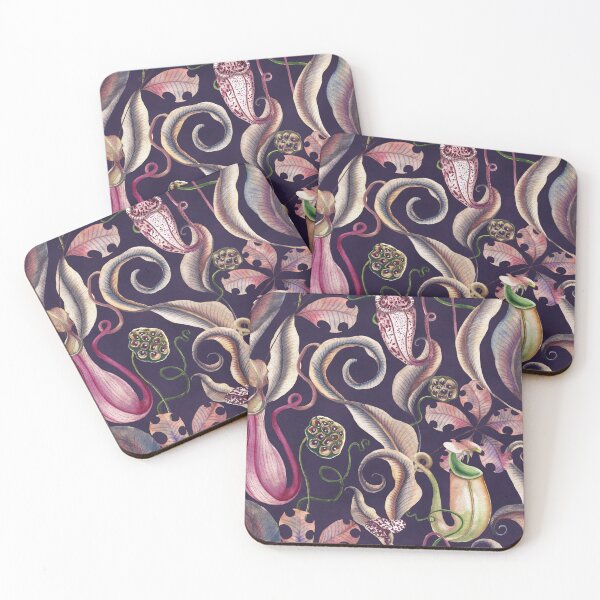 Item preview, Carnivorous fantasy plants on dark background. Exotic tropical flowers watercolor.  designed and sold by likapix.