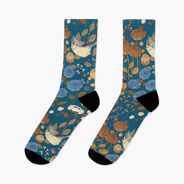Item preview, Winter Rose Garden Birds Antique Blue designed and sold by Cecilia Mok.