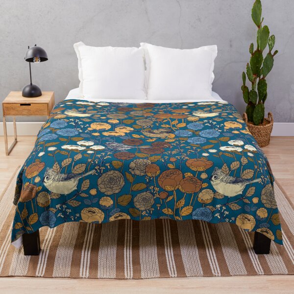 Item preview, Winter Rose Garden Birds Antique Blue designed and sold by Cecilia Mok.