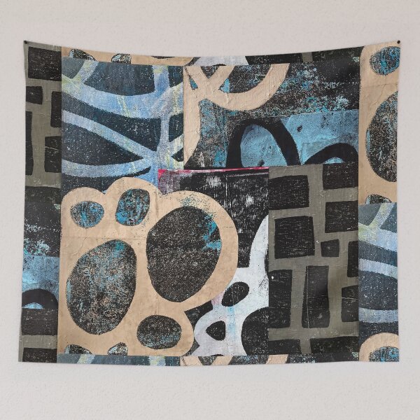 Item preview, Monoprint collage 01 black&beige&blue designed and sold by JulieParent.