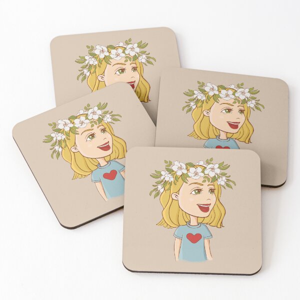 Item preview, Cute cartoon smiling girl with flower wreath on her head. designed and sold by 4lowpoly.