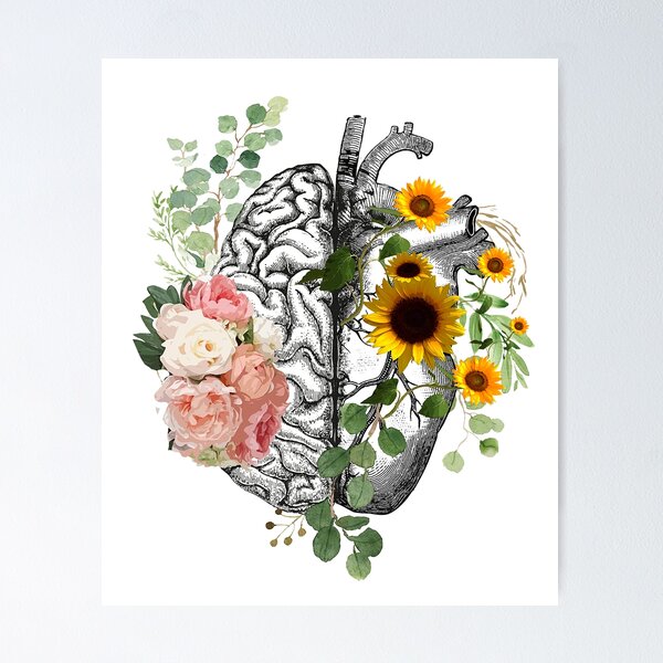 Aperçu de l'œuvre Bon équilibre entre la tête et le cœur, les roses et les tournesols, aquarelle créée et vendue par Collagedream.