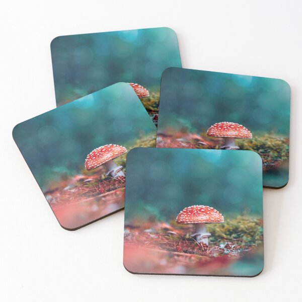 Item preview, Macro of a red fly agaric mushroom against blue background with bokeh designed and sold by macroviewpoint.