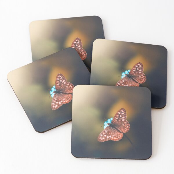 Item preview, Macro of a butterfly on blue forget me not flowers. Dreamy scenery with magical light and blur designed and sold by macroviewpoint.