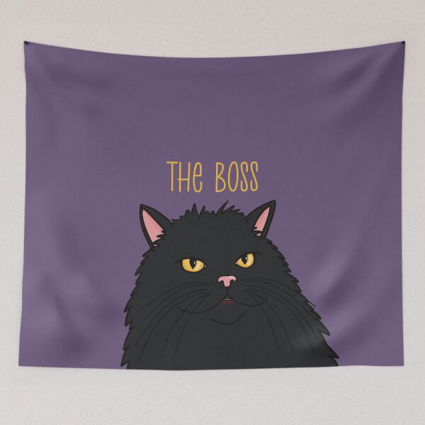 Item preview, The black cat is the Boss . Dark longhaired cat queen with a serious look. designed and sold by marina63.