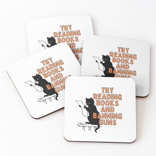 Item preview, reading books ban guns | try reading books and banning guns | cat reading designed and sold by wear4gamers.