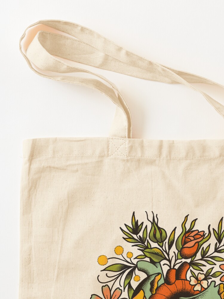 Alternate view of Anatomical Heart with flowers, tattoo flash Tote Bag