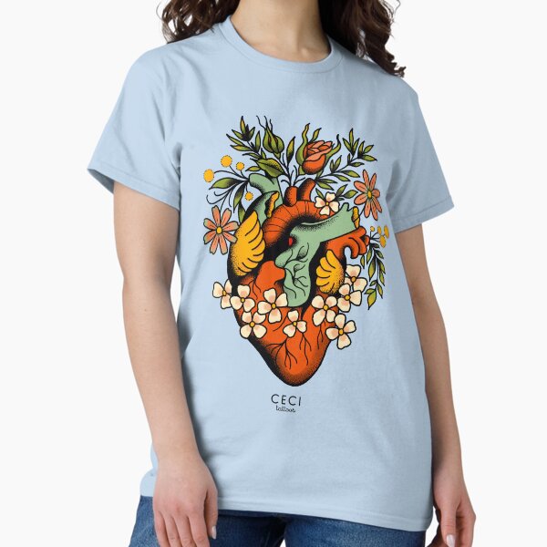 Anatomical Heart with flowers, tattoo flash Classic T-Shirt