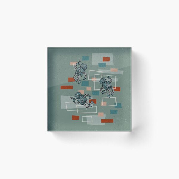 SPACE WARP V4 Space Age, Mid Century, Wall Art, Robot Print. Acrylic Block
