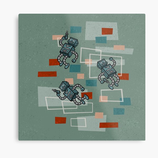 SPACE WARP V4 Space Age, Mid Century, Wall Art, Robot Print. Metal Print