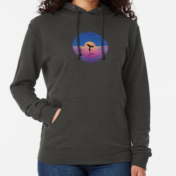 Whale silhouette with ocean sunset Lightweight Hoodie