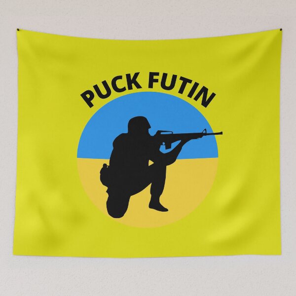 Item preview, puck futin ukraine flag and military warrior puck futin blue yellow black designed and sold by Tshirtk.