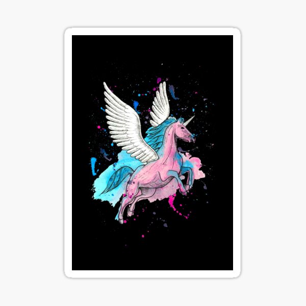 Watercolour Unicorn 1 on Black Sticker
