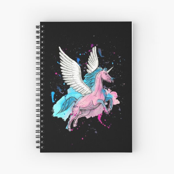 Watercolour Unicorn 1 on Black Spiral Notebook