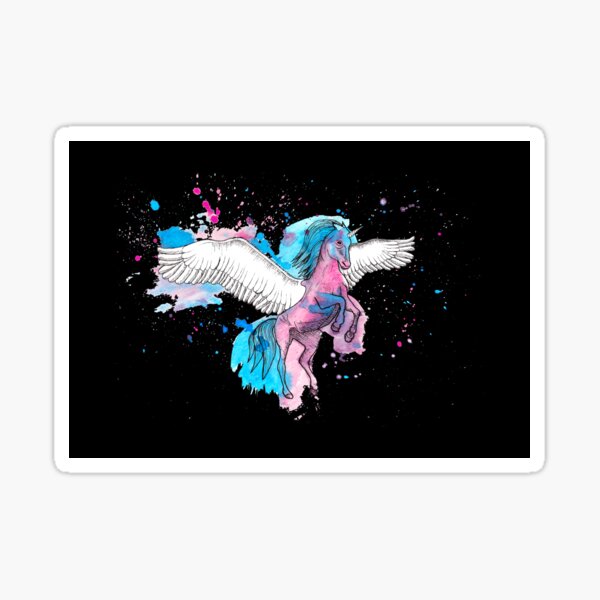 Watercolour Unicorn 2 on Black Sticker