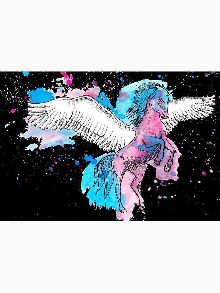 Watercolour Unicorn 2 on Black by LPDesignsAndArt