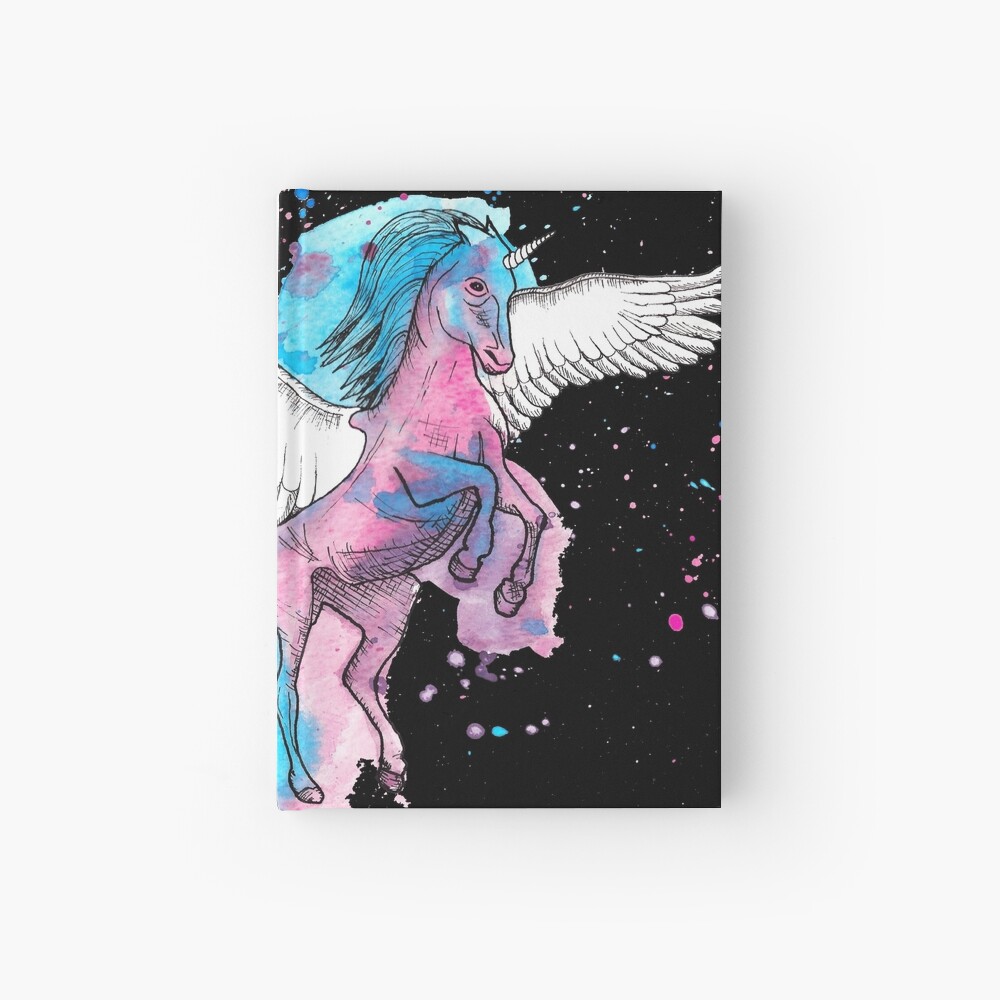 Watercolour Unicorn 2 on Black Hardcover Journal