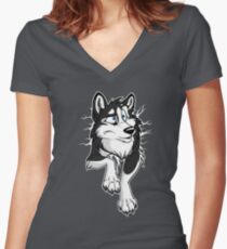STUCK Husky Black Women's Fitted V-Neck T-Shirt
