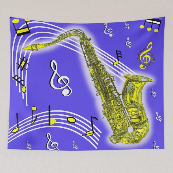 Item preview, Funky Yellow Highlighted Saxophone on a Sky-Blue Background designed and sold by ThisNThatImages.