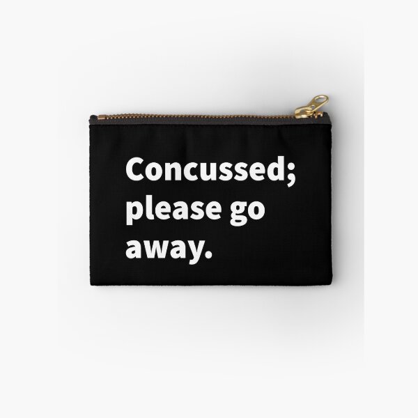 Item preview, Concussed; please go away, funny,  TBI, sarcastic concussion & brain injury awareness month design on a black T-shirt & sticker. designed and sold by PlainCrankyT.