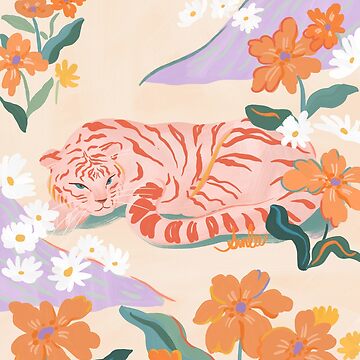 Aperçu de l'œuvre Tigre rose dans un jardin sauvage de SunLee Art