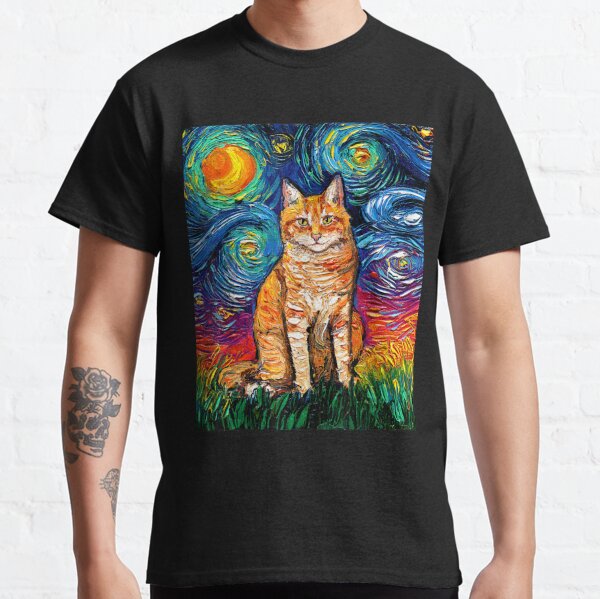 Orange Tabby Tiger Cat Starry Night Colorful Art by Aja Classic T-Shirt