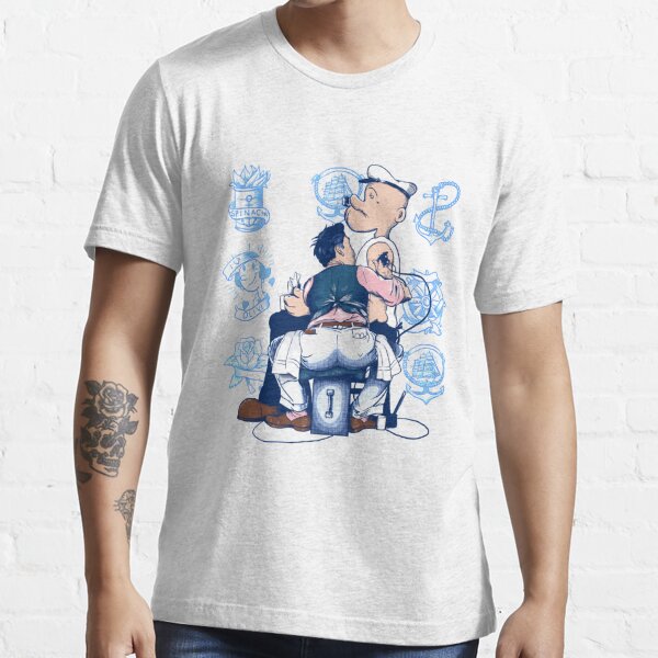 Man's Petrol Blue T-shirt with Popeye tattoo print | OVS