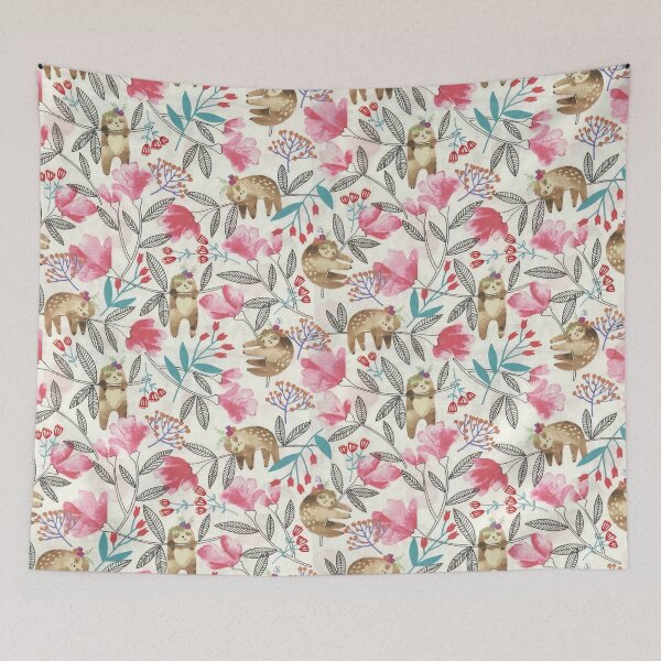 Item preview, Red Floral Sloths designed and sold by SweetThreads79.