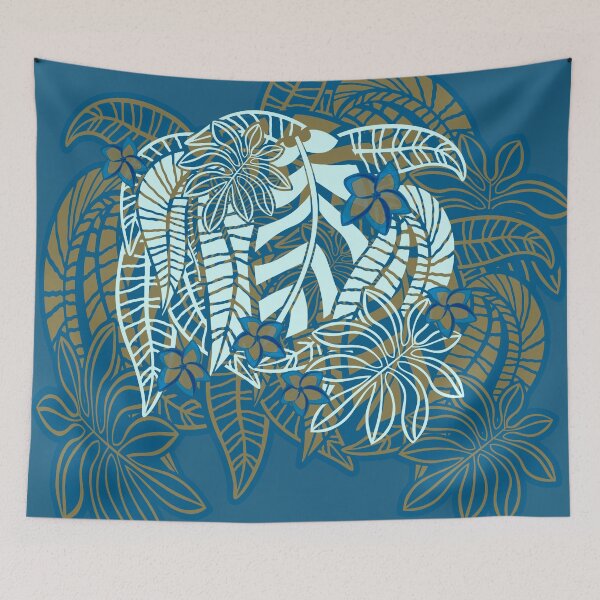Item preview,  Vintage Hawaiian Blue And Gold Leaves designed and sold by sunnthreads.