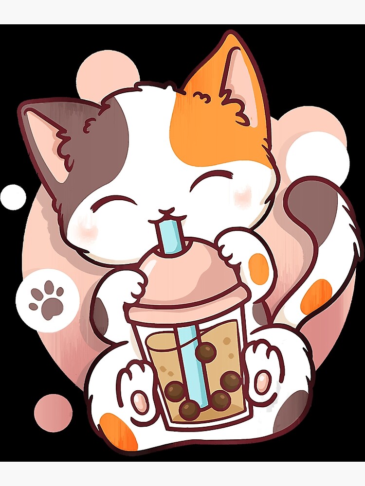 "Cat Drinking Boba Milk Bubble Tea Anime Kawaii Neko" Photographic