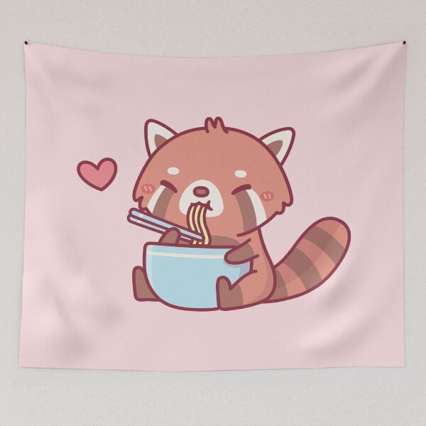 Item preview, Cute Little Red Panda Eating Ramen designed and sold by rustydoodle.