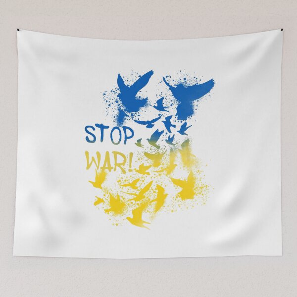 Item preview, stop war, ukraine, war, russia, ukraine war, pigeons, peace, birds, graffiti, painting, flag designed and sold by theherbst131313.