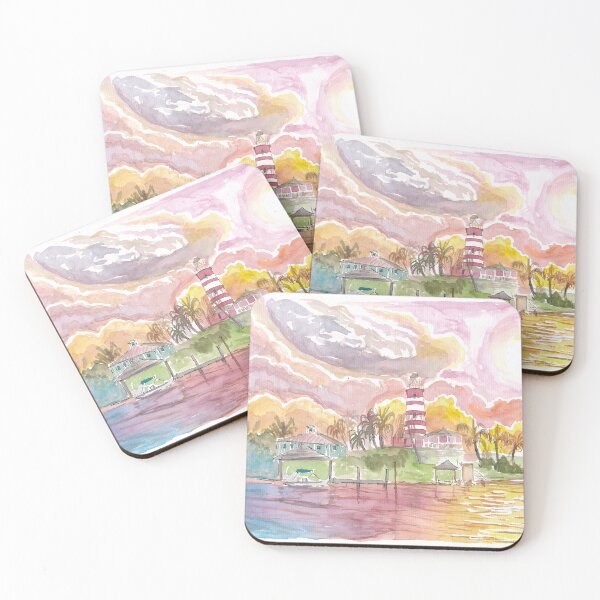 Item preview, Incredible Sunset of Caribbean Lighthouse and Town on Abaco Islands Bahamas designed and sold by artshop77.