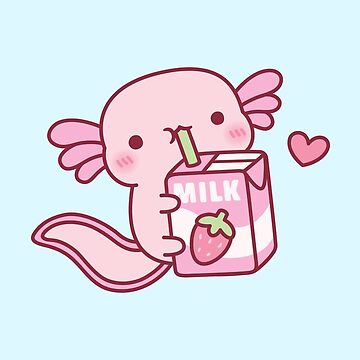 Sticker for Sale mit Der süße rosa Axolotl liebt Erdbeermilch