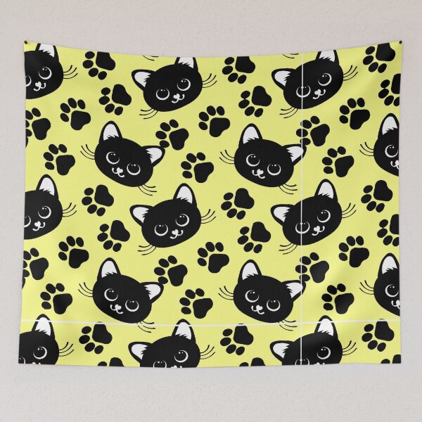 Item preview, cute black cats and paws black and white and yellow designed and sold by Tshirtk.