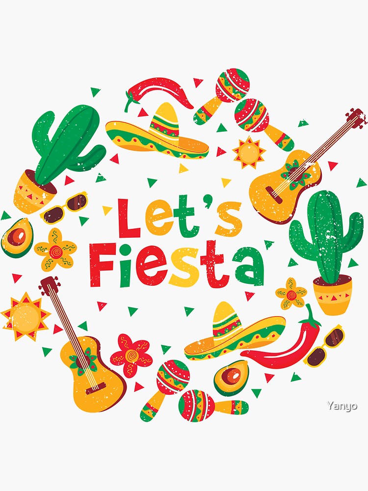 Lets Fiesta Party Cinco De Mayo Sombrero Cactus Sticker For Sale By Yanyo Redbubble 8597