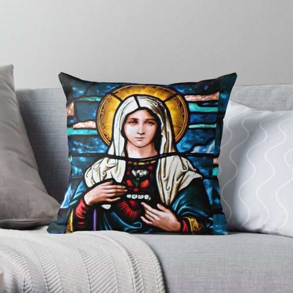 Stain Glass Mary Throw Pillow