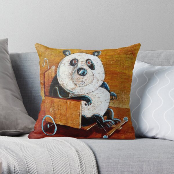 Panda go-cart Throw Pillow