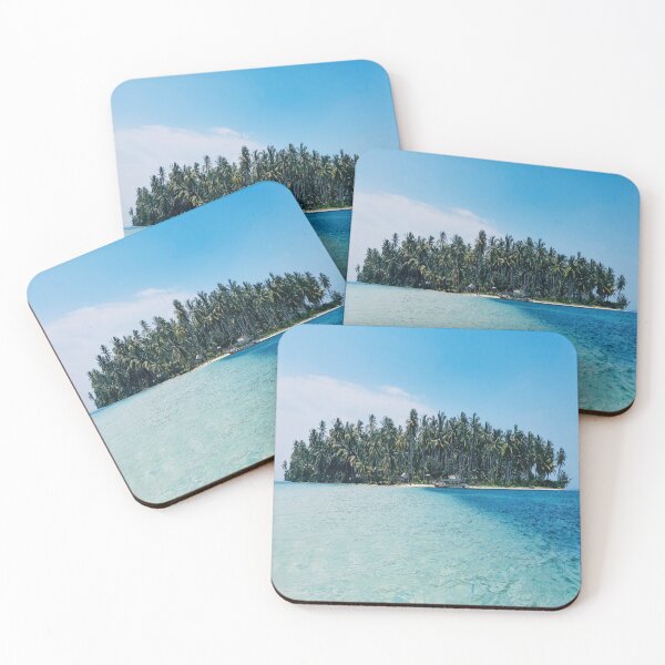 Item preview, Distant view of a boat moored at an island covered with tropical trees designed and sold by BestDesign87.