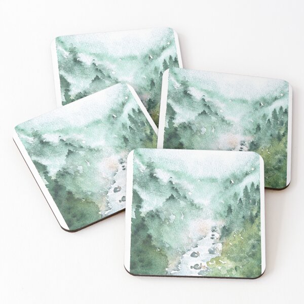 Item preview, Watercolor of a stream in the forest in fog designed and sold by Sanguinik.